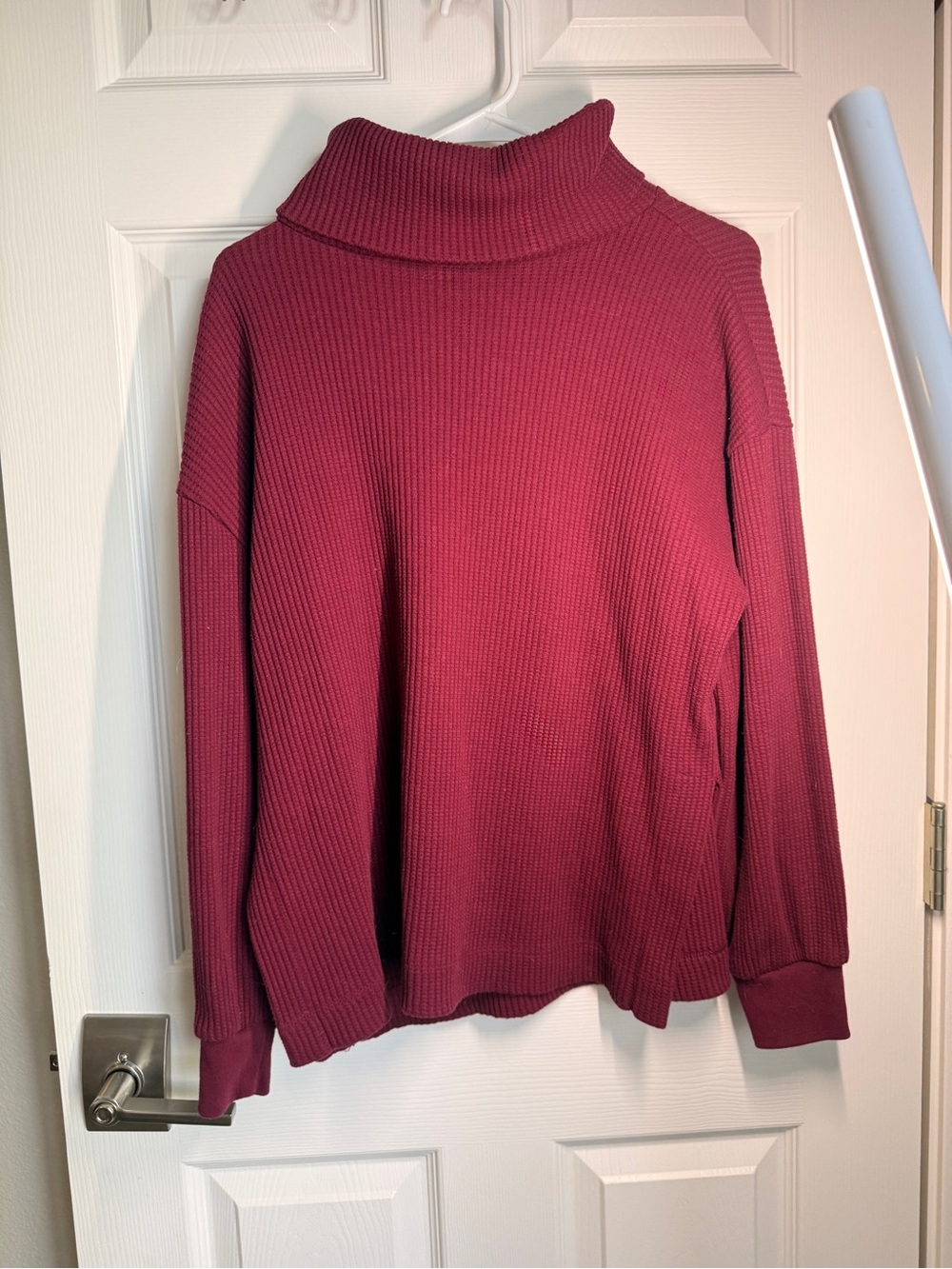 Gap waffle knit cotton Turtleneck Sweater - Burgundy